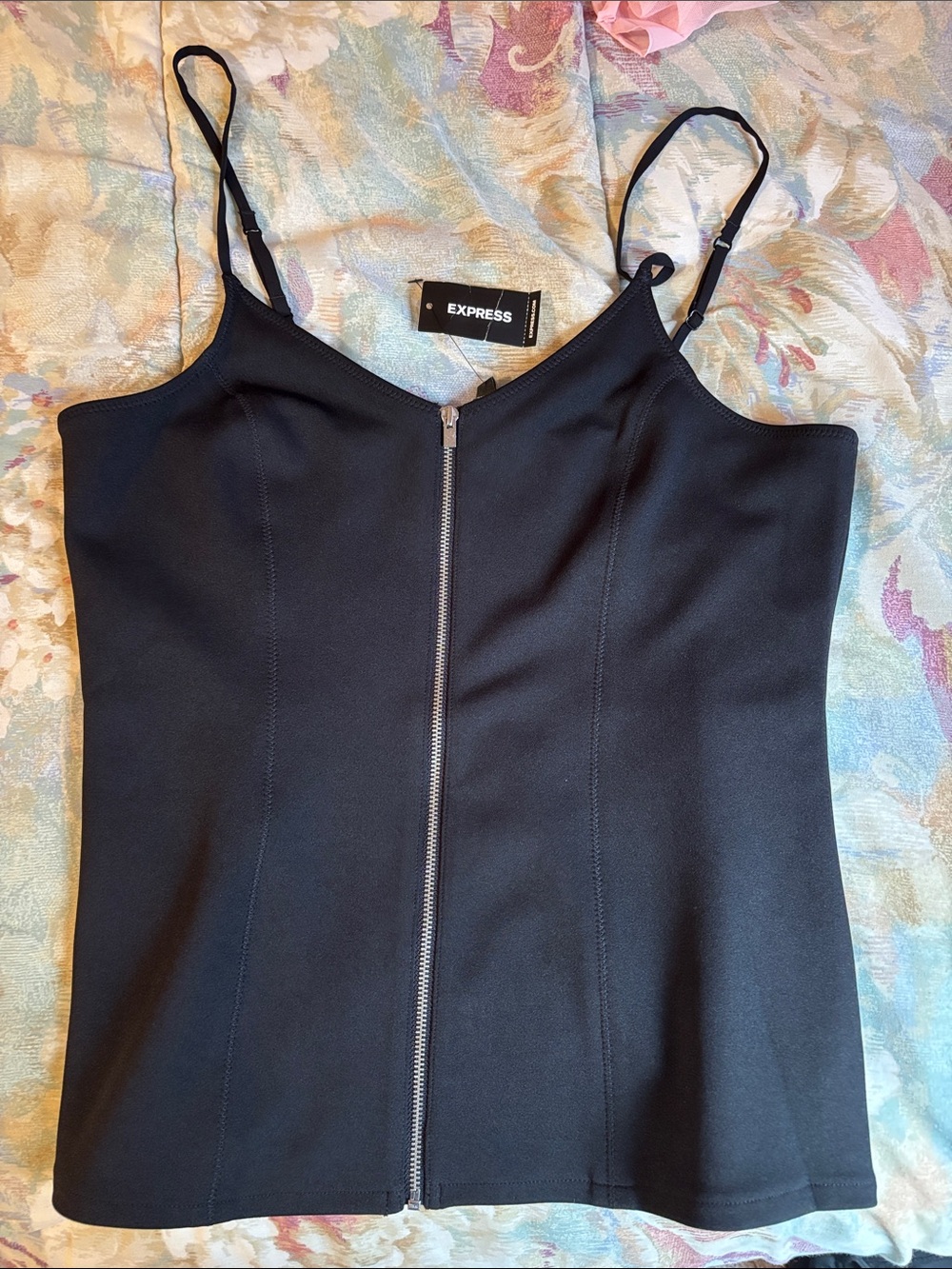 Express Black Zip-Front Cami with Adjustable Straps